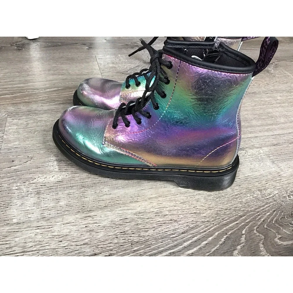 Dr Martens Iridescent Boots 1460 J Juniors Youth Size 4 Ankle Boot Purple Green